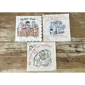 Vintage bar paper cocktail napkins gag joke themed drinking bartenders 1960's